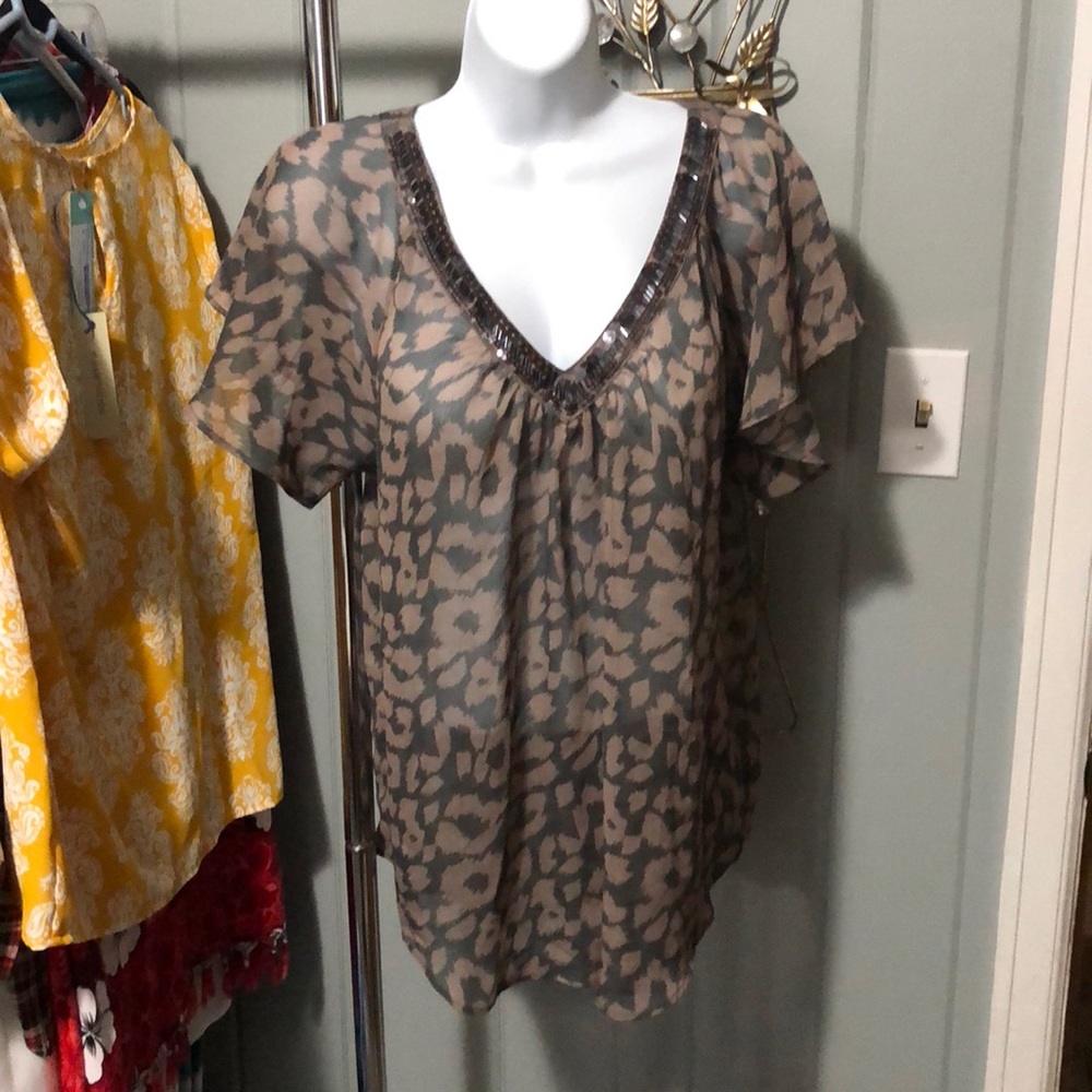 Express Grey Leopard Print Blouse Size Medium - image 1